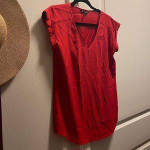 Red express business blouse with v neck